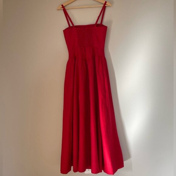 NEW Reformation Katarin Linen Midi Dress Lipstick Red Lace Detail | size 4 - Picture 8 of 12